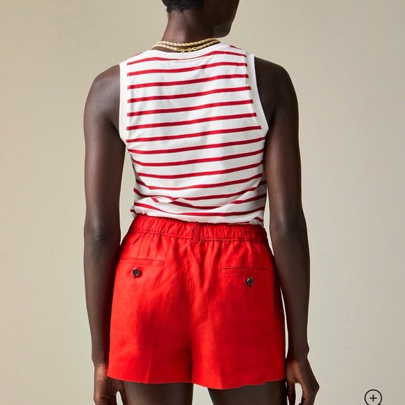 New with tags J Crew Bright Fiery Red High-Waisted linen shorts.  Elastic back. - Picture 3 of 13